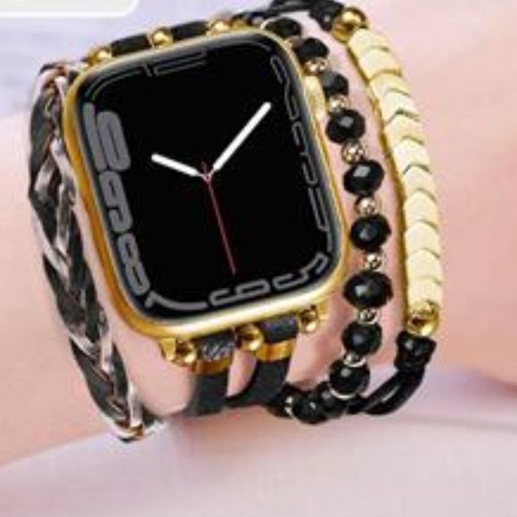 NEW Gold/Black Leather Apple Watch Band